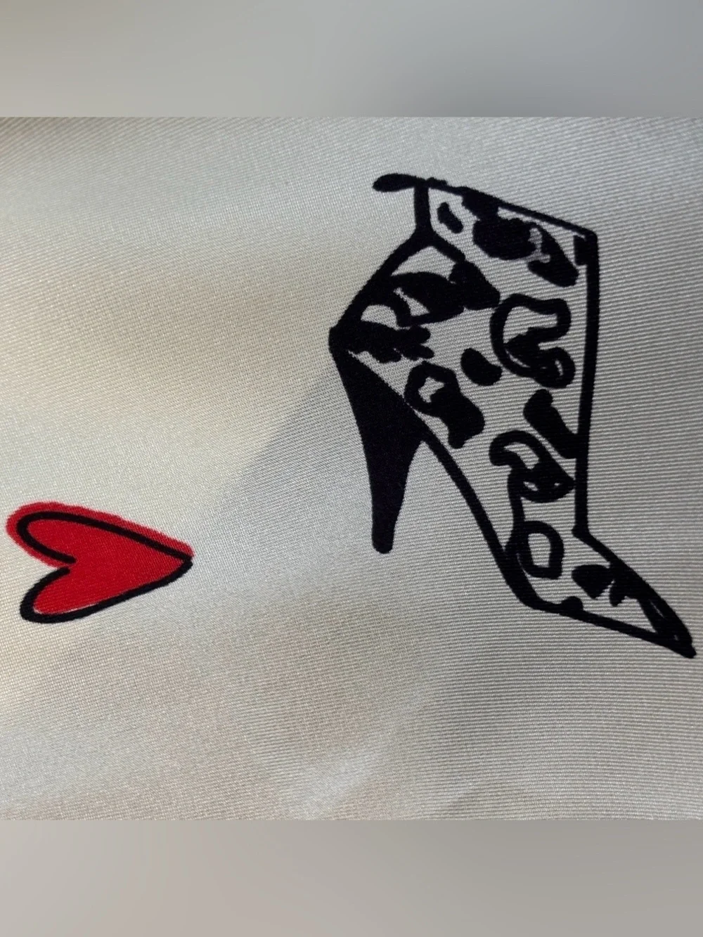 NEW Ann Taylor Shoe Print Silky Satin Square Scarf Black White Red Hearts NWT